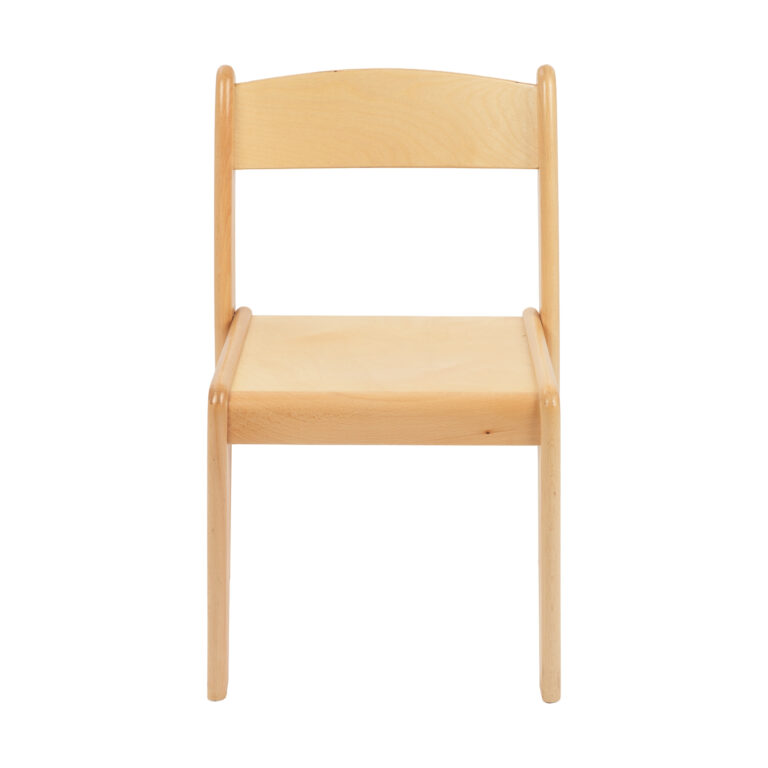 Houten kinderstoel – frontaal met afgeronde rugleuning