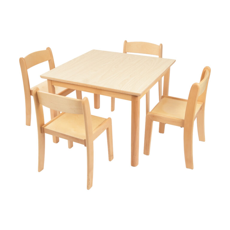 Houten kindertafel met 4 stoelen – set